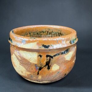 Artisan Studio Pottery Tea Bowl Chawan Earthy Glaze Hand Thrown Signed Dish VTG